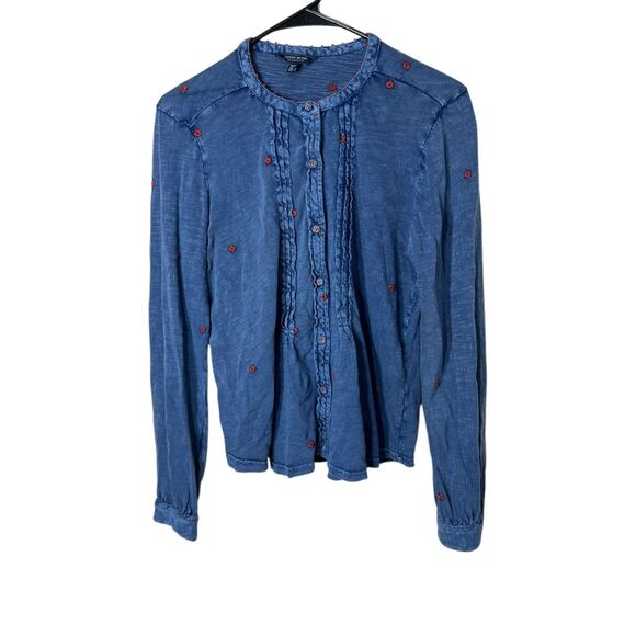 Lucky‎ Brand Button Up Top Red Embroidered Flowers Size M - Picture 1 of 3